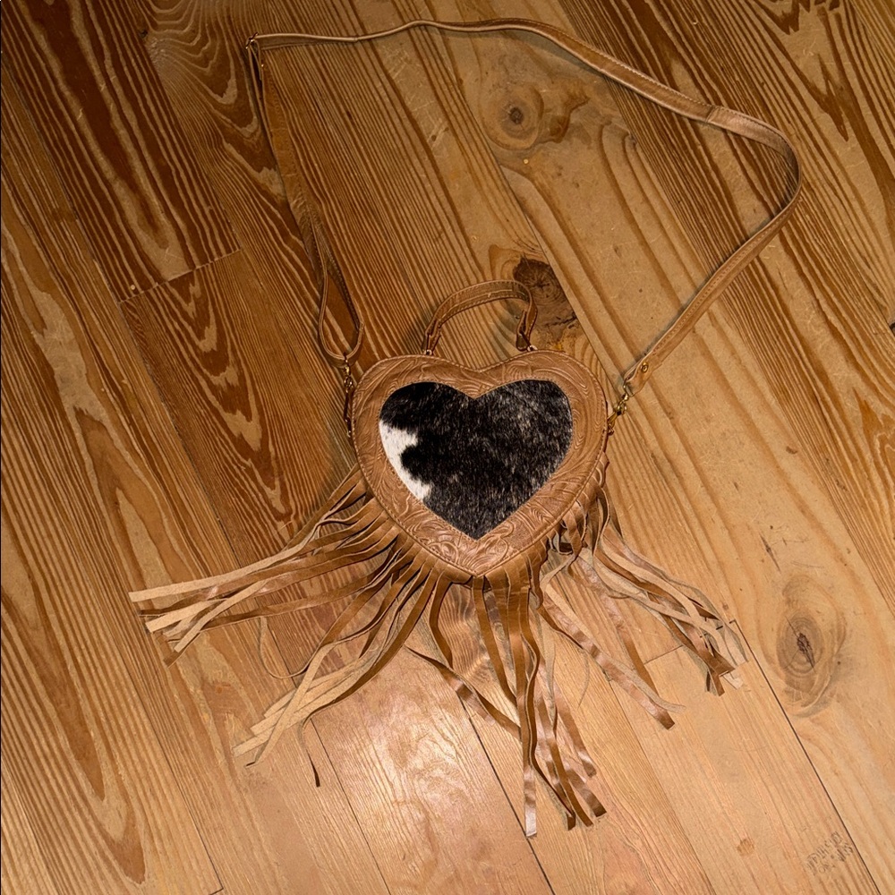 Heart-Shaped Fringe Crossbody Bag